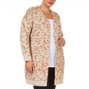 New Plus Size Printed Open Front Cardigan Sweater